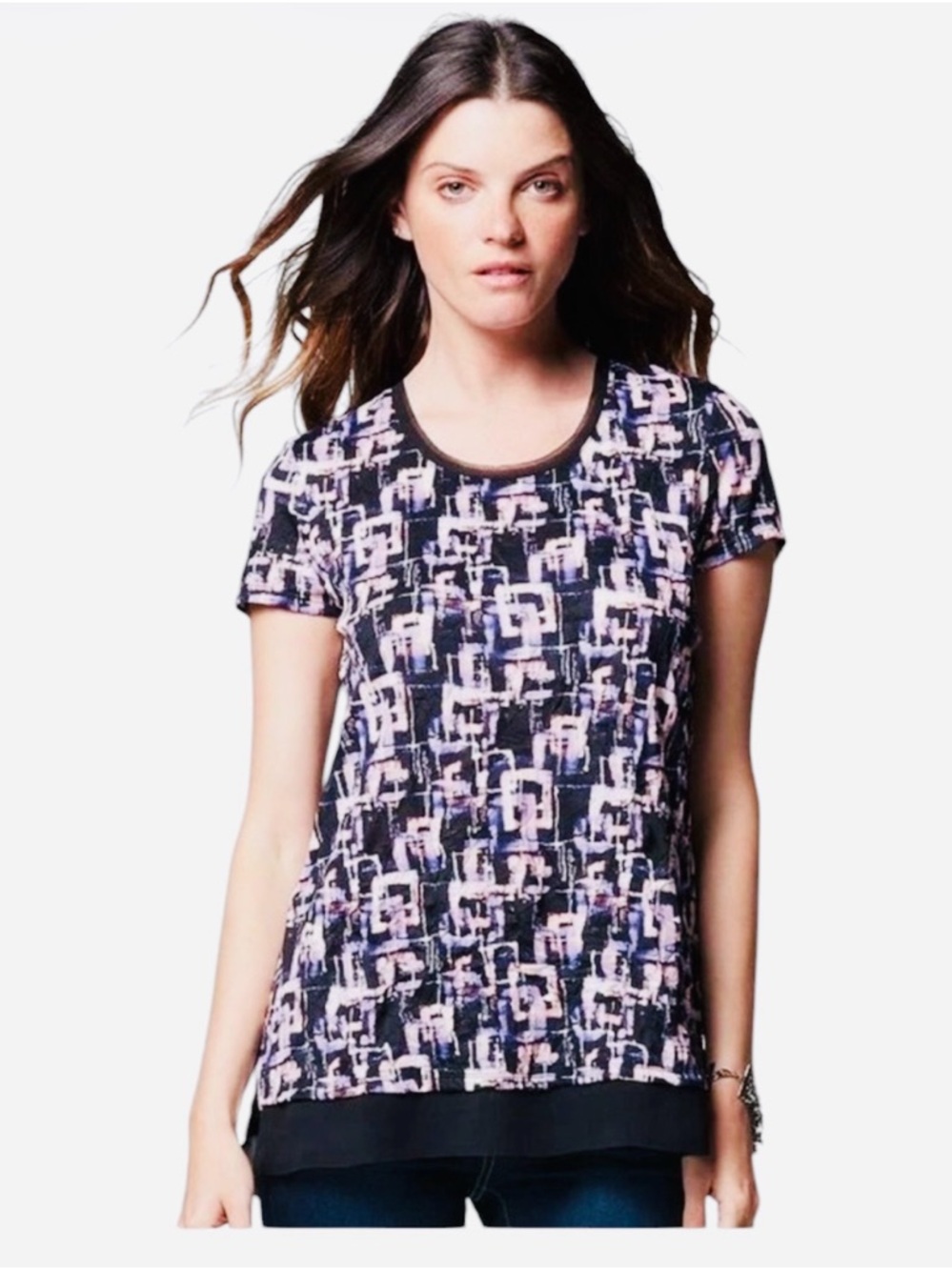 Simply Vera Vera Wang Abstract Black and Pink Tee Size L